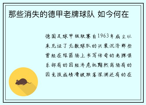 那些消失的德甲老牌球队 如今何在